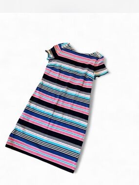 Talbots Petite Multi-Color Striped Preppy Shift Dress | Gold Shoulder Buttons |